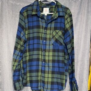 Casual Blue and Green Plaid Men's Shirt